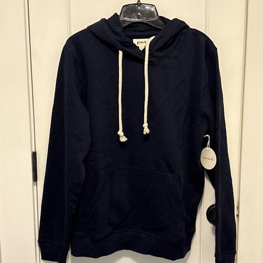 Pact Unisex Maritime Navy One For All Hoodie Size Small Blue Fleece Lined NWT